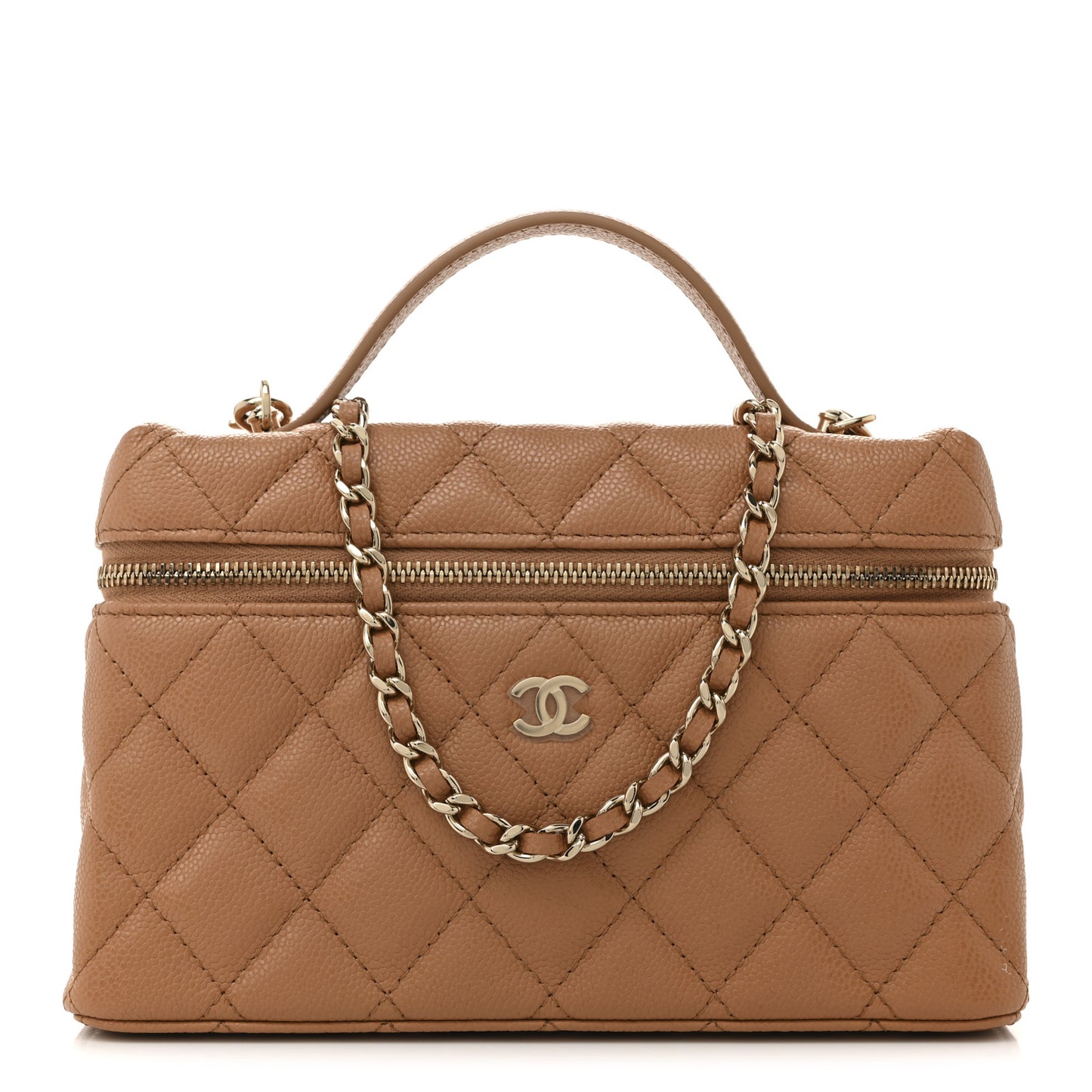 Caviar Quilted Top Handle Slim Vanity With Chain Brown