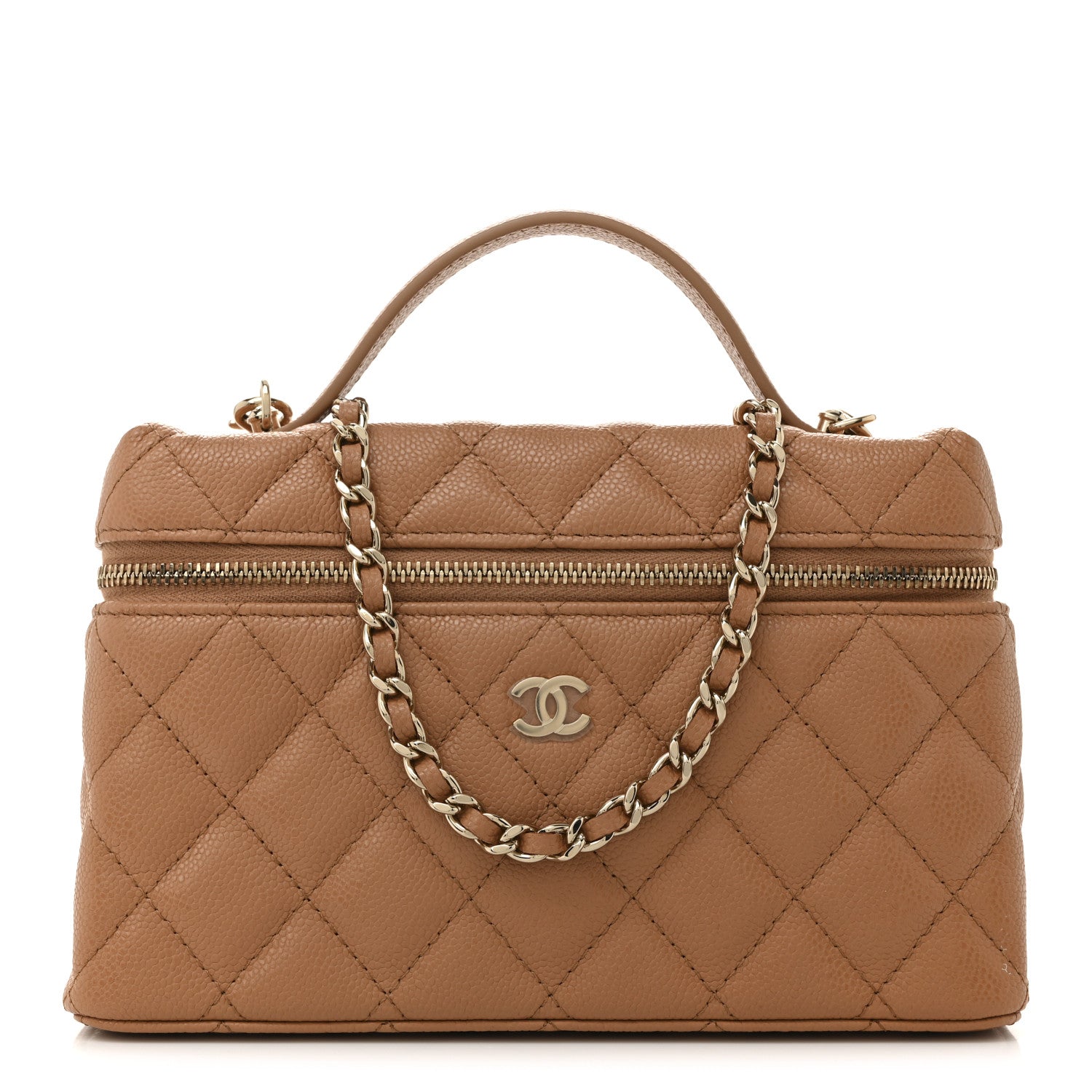 Chanel Caviar Quilted Top Handle Slim Vanity With Chain Brown 1 of 11