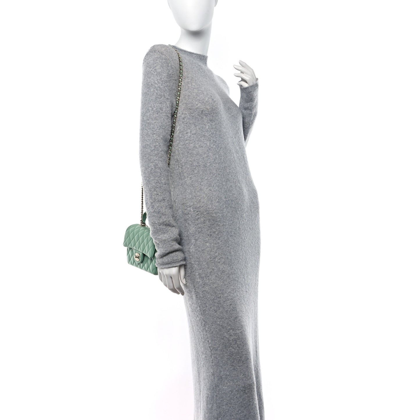 Lambskin Quilted Mini Top Handle Rectangular Flap Light Green