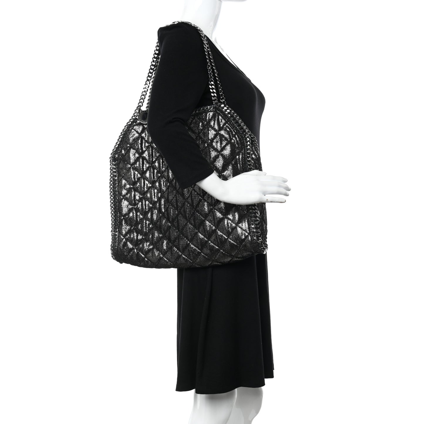 Metallic Shaggy Deer Quilted Small Falabella Tote Black