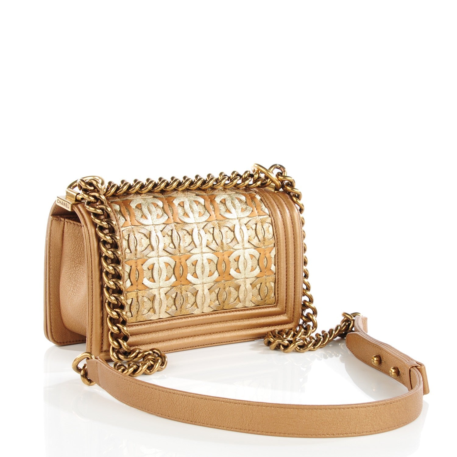 Chanel Metallic Lambskin Small Golden CC Boy Flap Gold 3 of 7