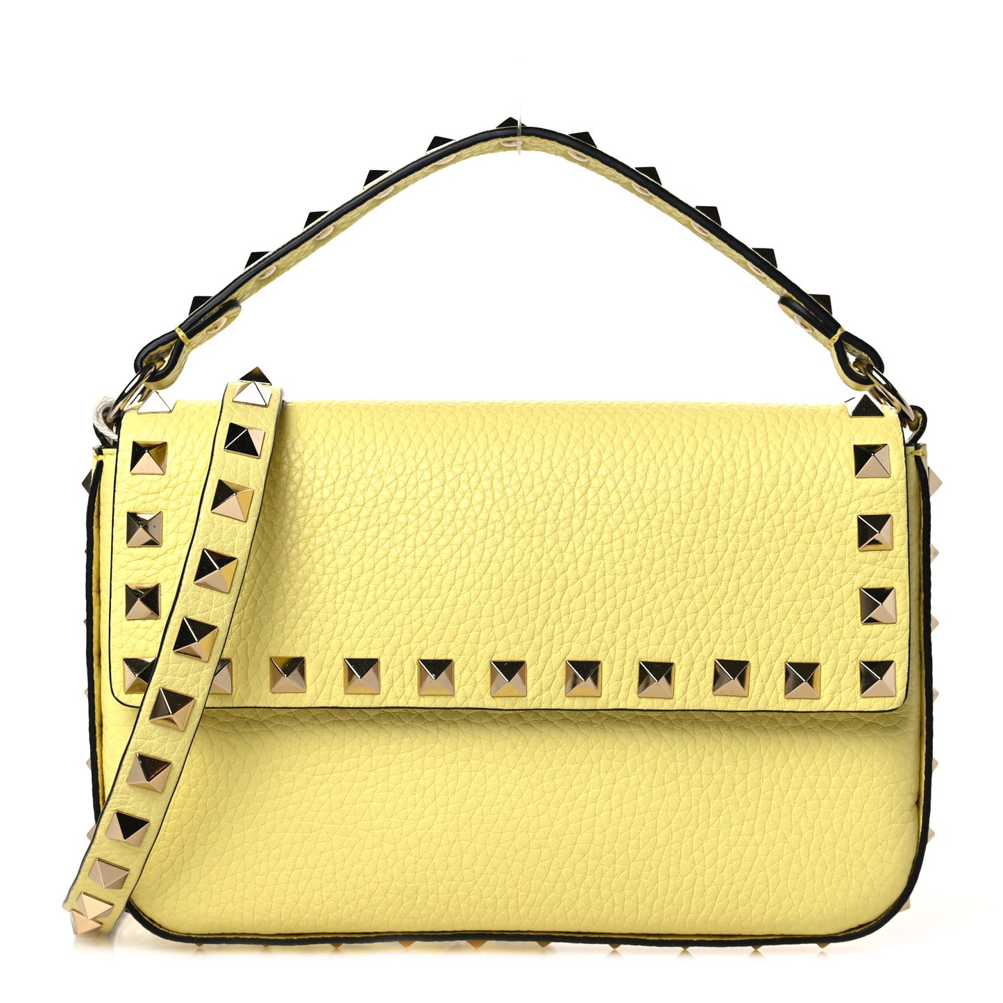 Grainy Calfskin Rockstud Crossbody Pouch Lime Sorbet