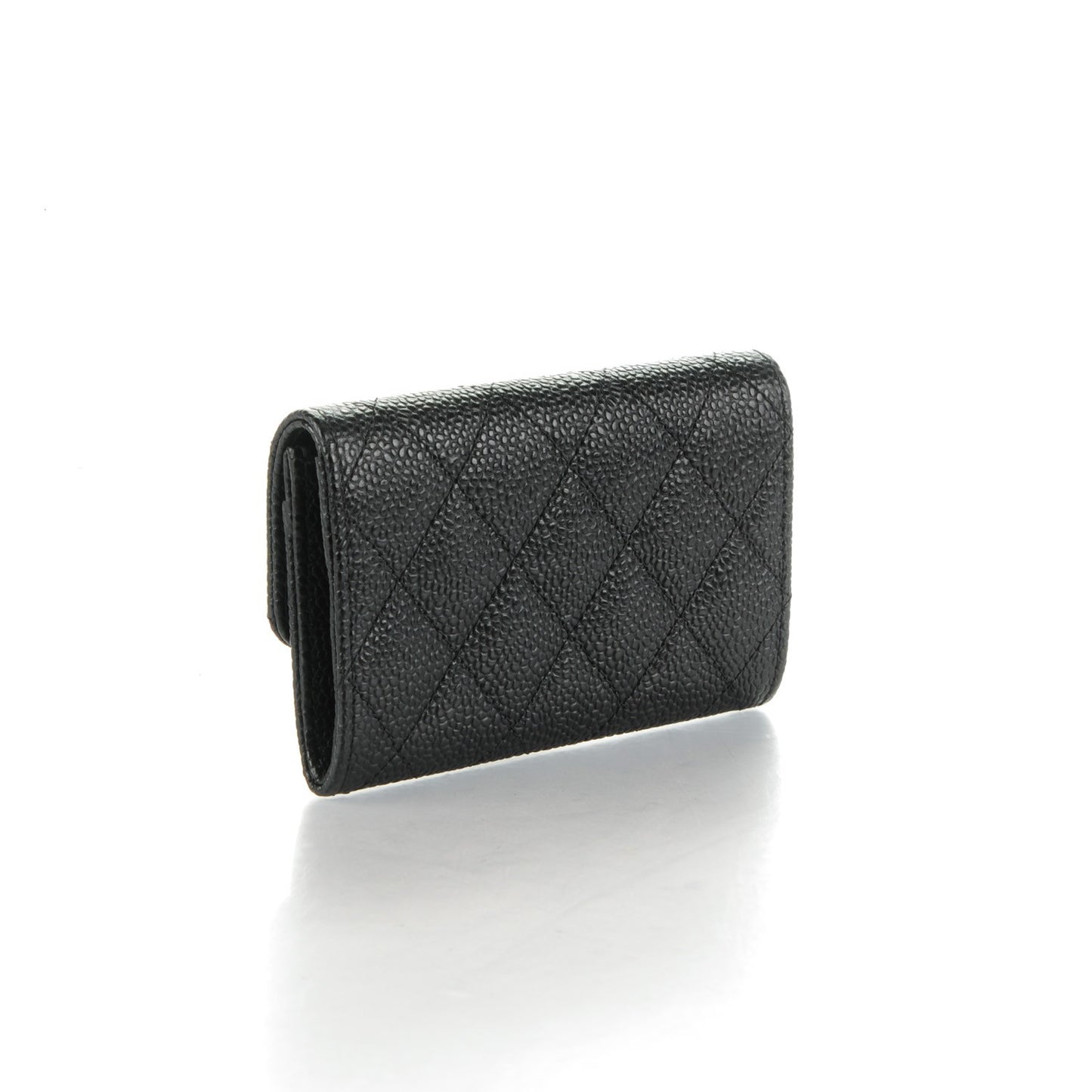 Caviar Quilted Flap Card Holder Black