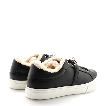 Hermes Calfskin Shearling Day Sneakers 36 Black Ecru 4 of 10