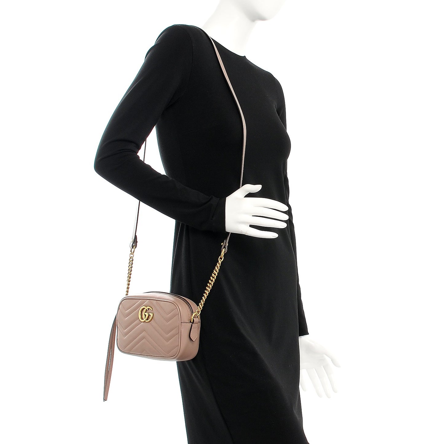 Calfskin Matelasse Mini GG Marmont Chain Shoulder Bag Nude