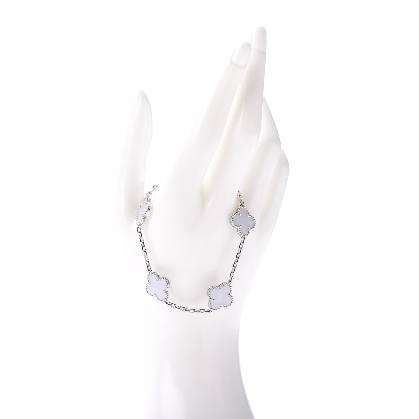 18K White Gold Chalcedony 5 Motifs Vintage Alhambra Bracelet