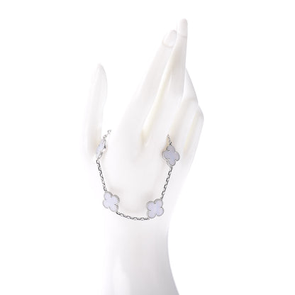 Van Cleef & Arpels 18K White Gold Chalcedony 5 Motifs Vintage Alhambra Bracelet 2 of 5