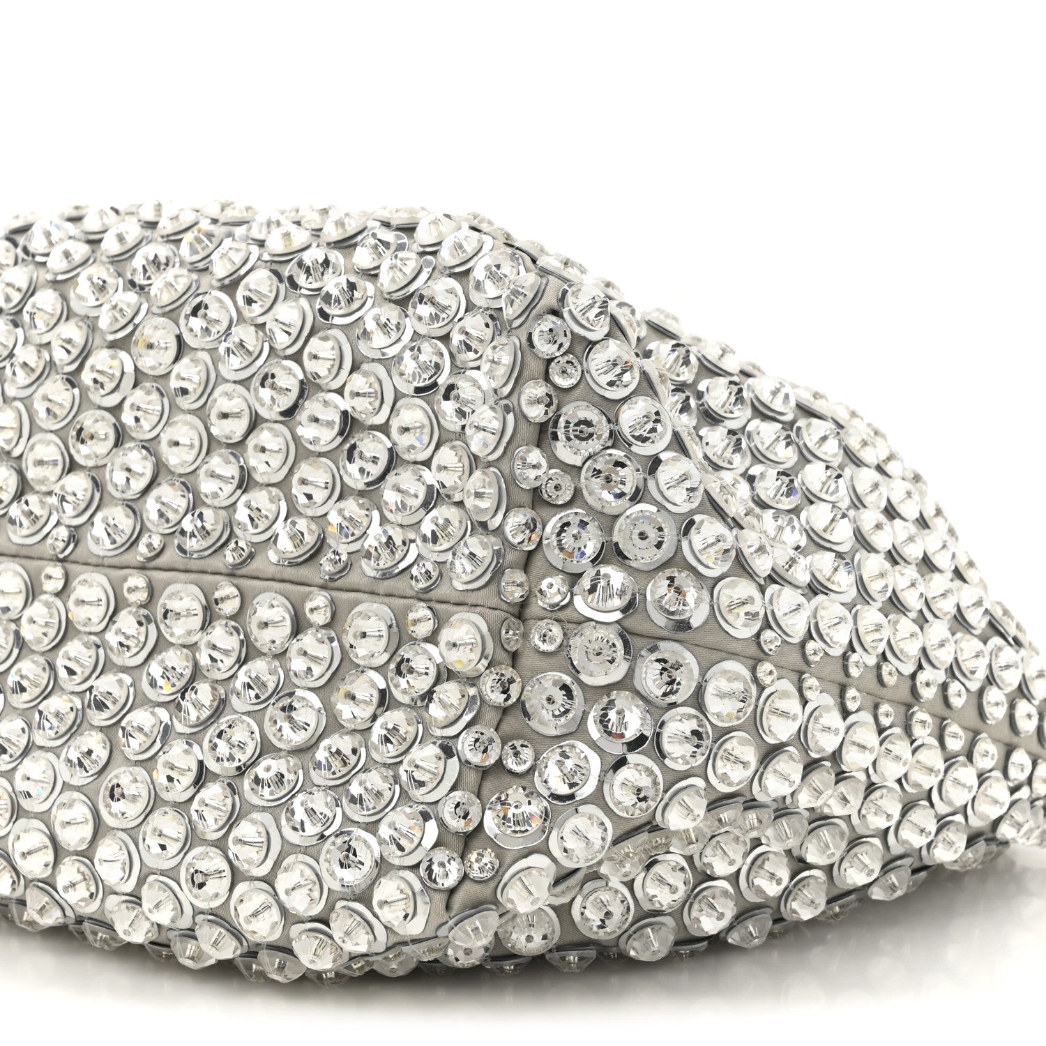 Valentino Garavani Satin Rhinestone Embellished Small Carry Secrets Bucket Bag Silver 9 of 10