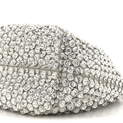 Valentino Garavani Satin Rhinestone Embellished Small Carry Secrets Bucket Bag Silver 9 of 10