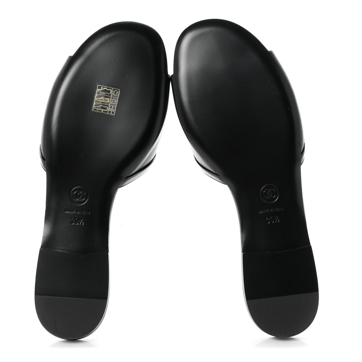 Lambskin Patent Calfskin CC Cutout Mules 39.5 Black