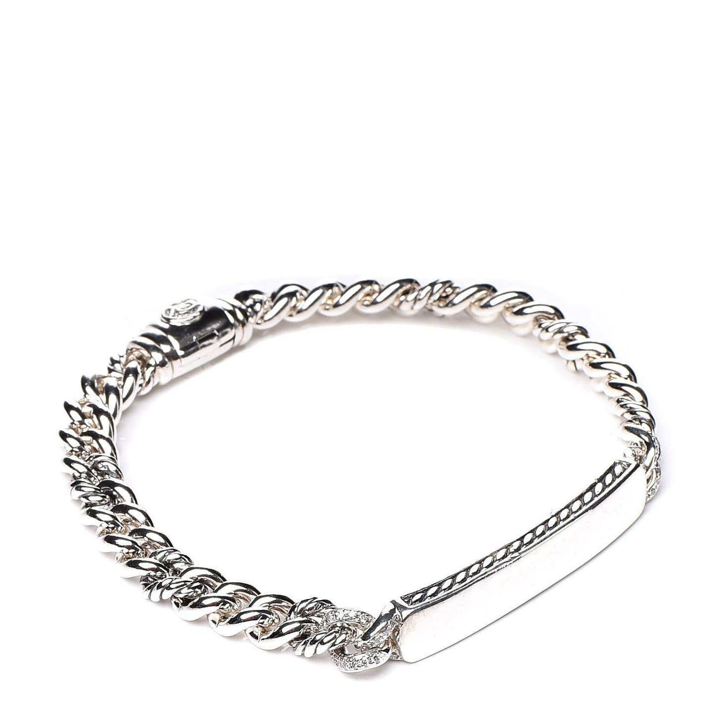 Sterling Silver Diamond 7mm Petite Pave Curb Link ID Bracelet