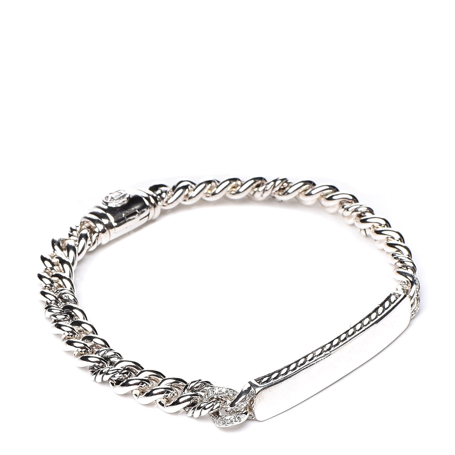 David Yurman Sterling Silver Diamond 7mm Petite Pave Curb Link ID Bracelet 1 of 5