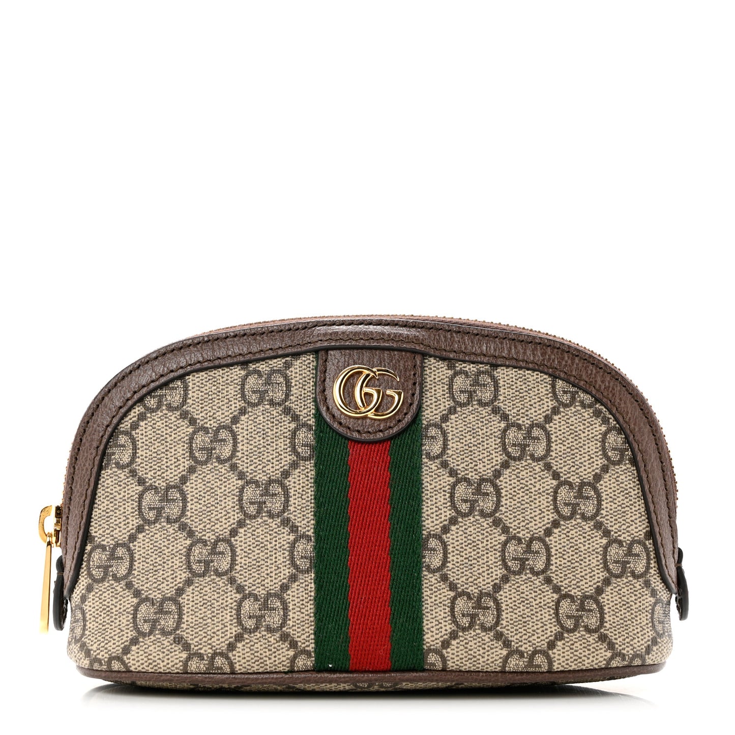 GG Supreme Monogram Textured Calfskin Web Medium Ophidia Cosmetic Case Beige Ebony New Acero
