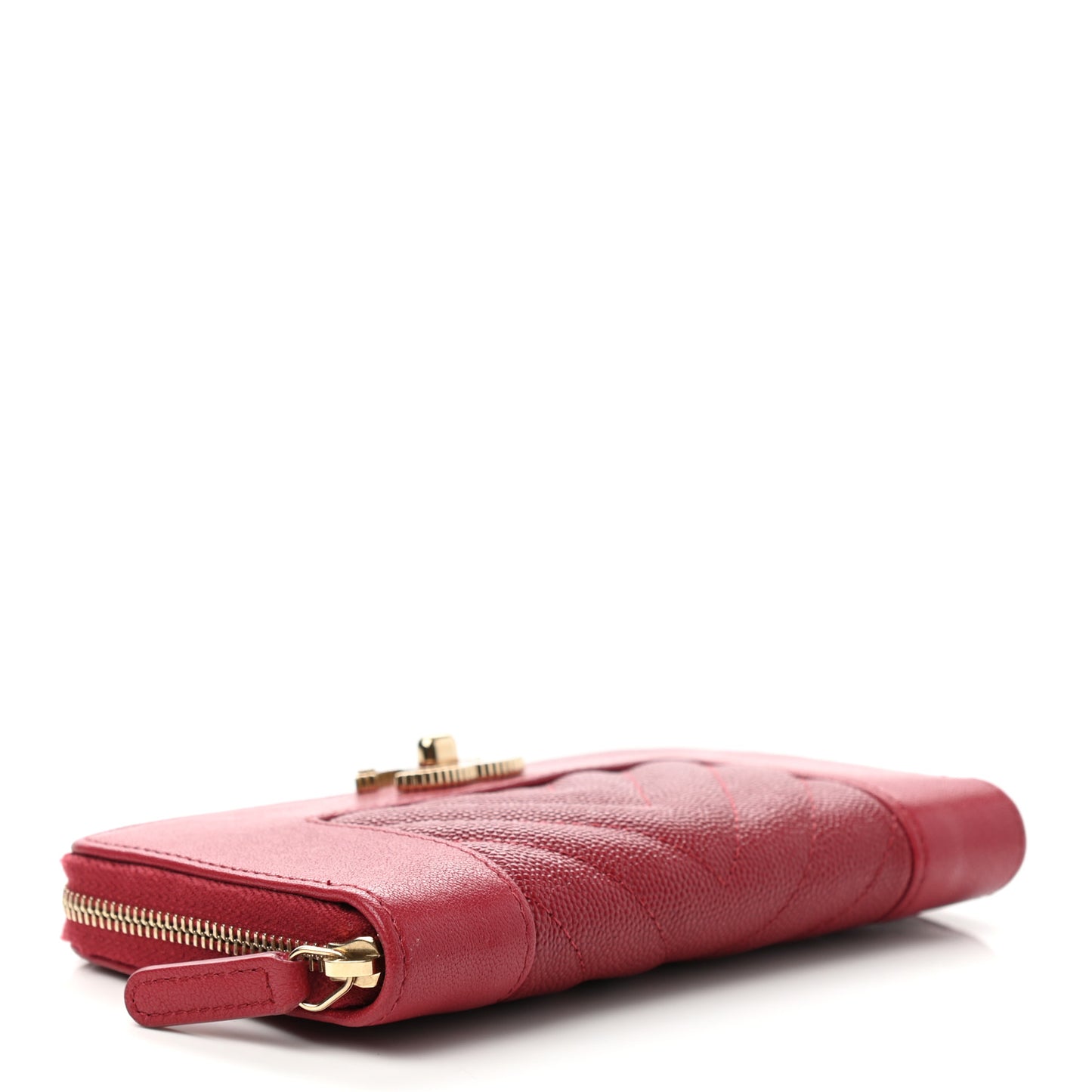 Sheepskin Caviar Chevron Quilted Medium Mademoiselle Vintage Zip Around Wallet Red
