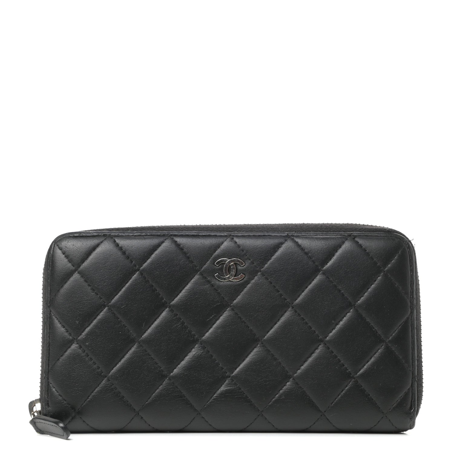 Chanel Lambskin Quilted Large Gusset Zip Around Wallet Black 1 of 8
