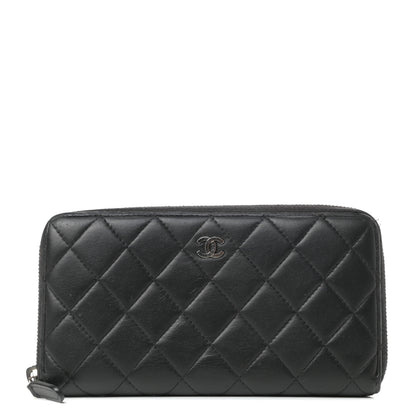 Chanel Lambskin Quilted Large Gusset Zip Around Wallet Black 1 of 8