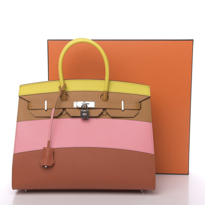 Hermes Epsom Sunrise Birkin Sellier 35 Lime Sesame Rose Confetti Terre Battue 11 of 11