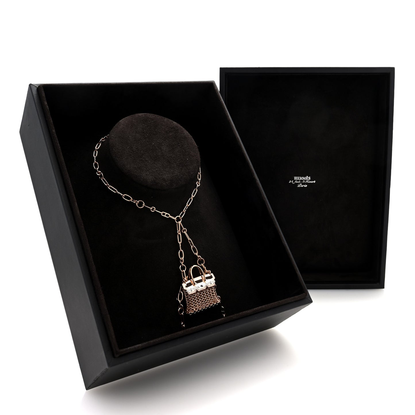 18K Rose White Gold Diamond Precieux Birkin Long Necklace