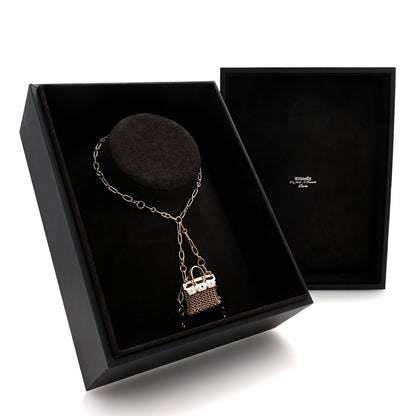 Hermes 18K Rose White Gold Diamond Precieux Birkin Long Necklace 4 of 4