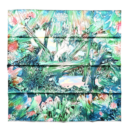Hermes Silk Twill La Vallee De Cristal Scarf 90 Vert Vif Rose Bleu 1 of 6
