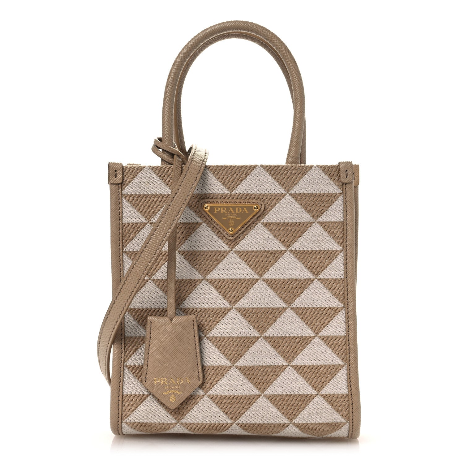 Prada Jacquard Saffiano Triangolo Symbole Embroidered Micro Tote Corda Talco 1 of 11