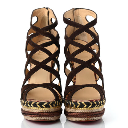 Christian Louboutin Suede Tosca 140 Platform Wedge Sandals 36 Chocolate 2 of 8