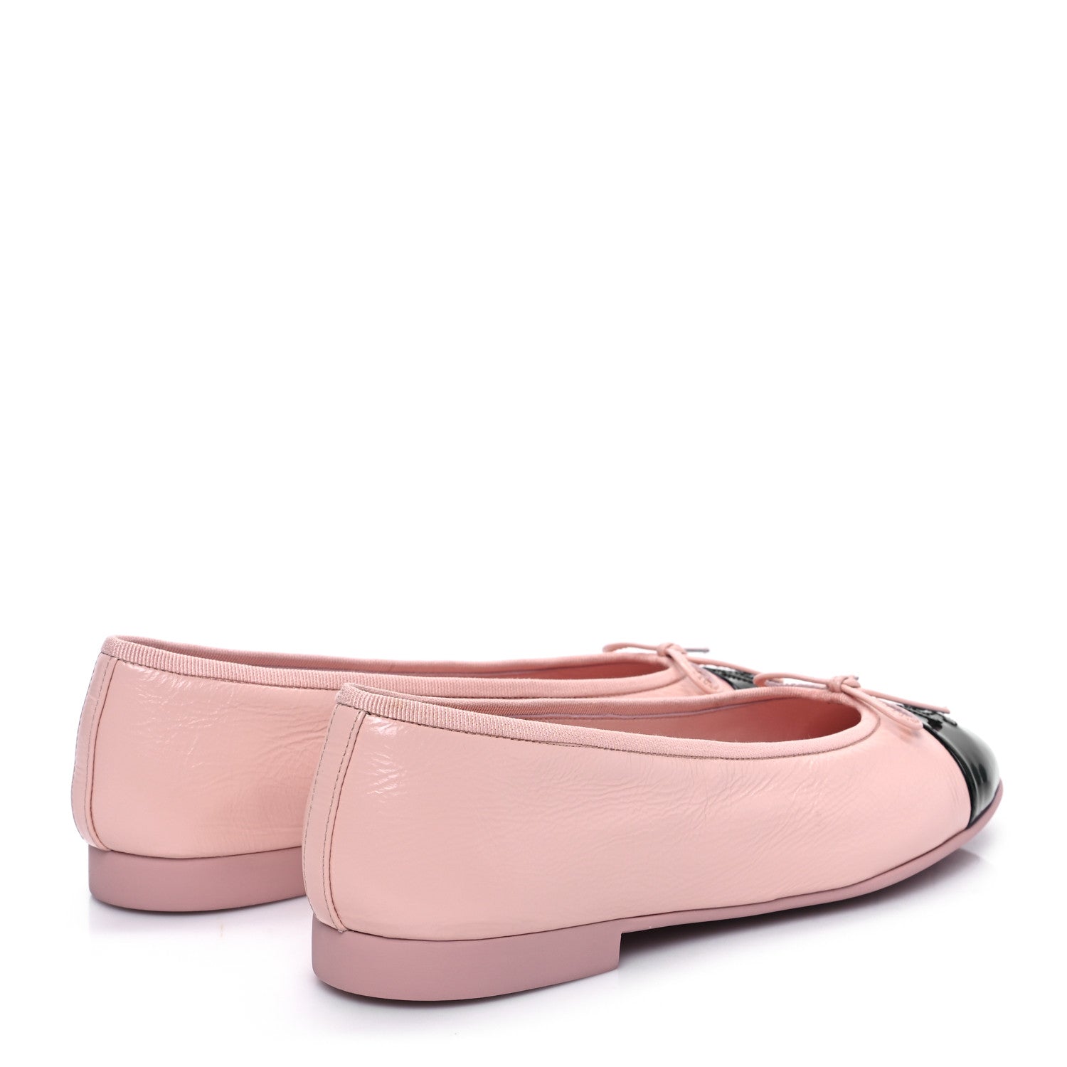 Chanel Shiny Crumpled Calfskin Patent CC Cap Toe Ballerina Flats 40 Light Pink Black 4 of 9