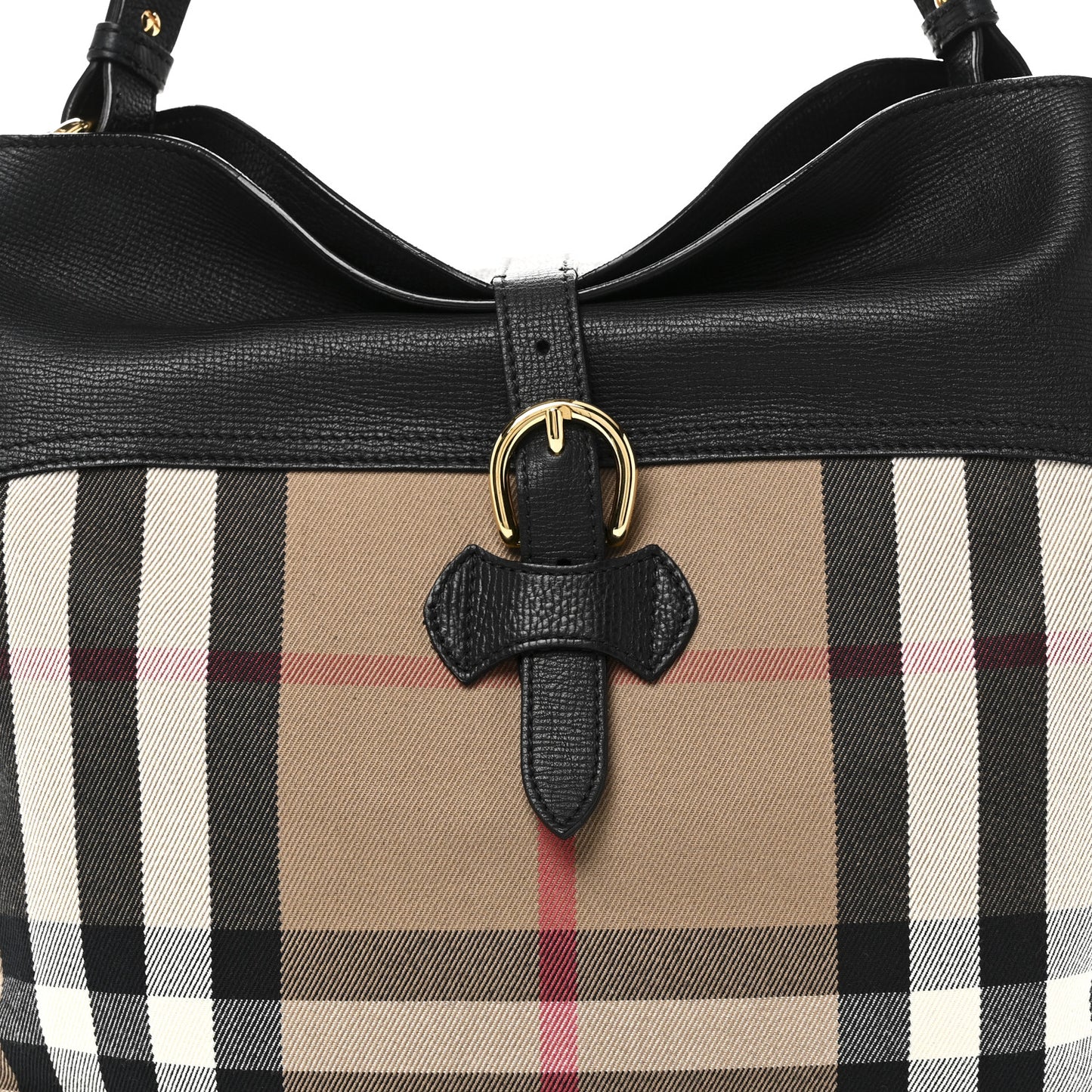 Grainy Calfskin House Check Medium Sycamore Hobo Black