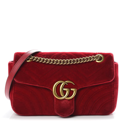 Gucci Velvet Matelasse Small GG Marmont Shoulder Bag Hibiscus Red 1 of 21