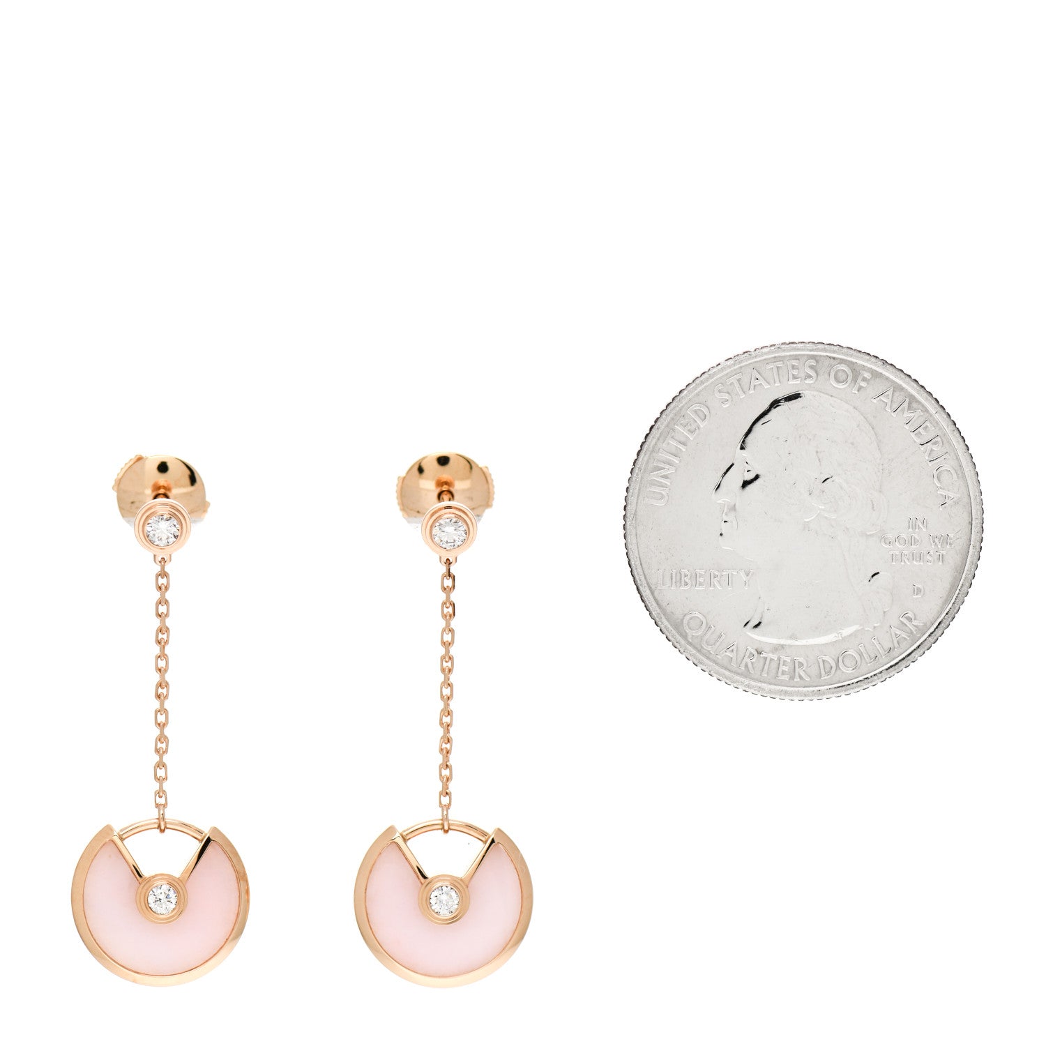 Cartier 18K Pink Gold Diamond Pink Opal Amulette de Cartier Drop Earrings 2 of 6