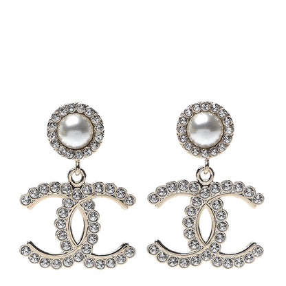 Chanel Crystal Pearl Bow-tiful CC Drop Earrings Gold 1 of 4