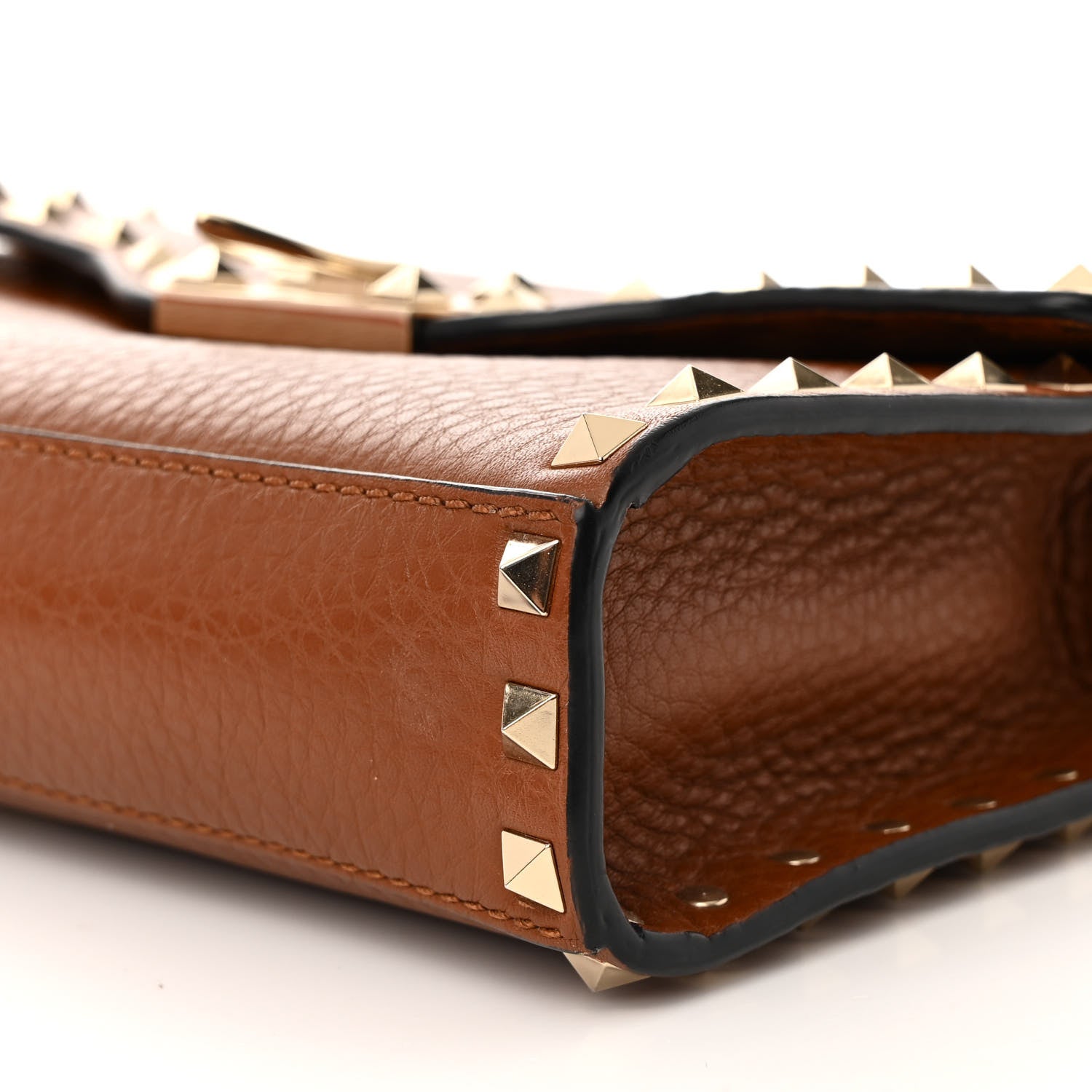 Valentino Garavani Pebbled Calfskin Medium Rockstud Flip Lock Crossbody Bag Saddle Brown 10 of 14