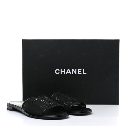 Chanel Mesh Patent Calfskin CC Mules 37 Black 9 of 9