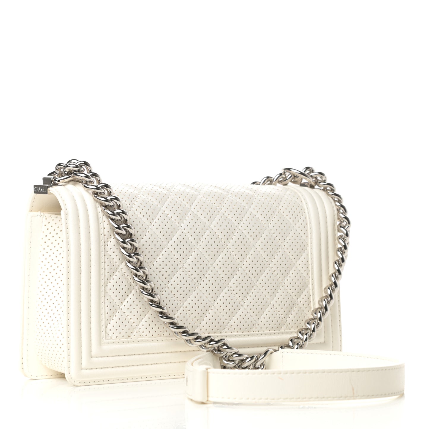 Lambskin Perforated Medium Boy Flap White