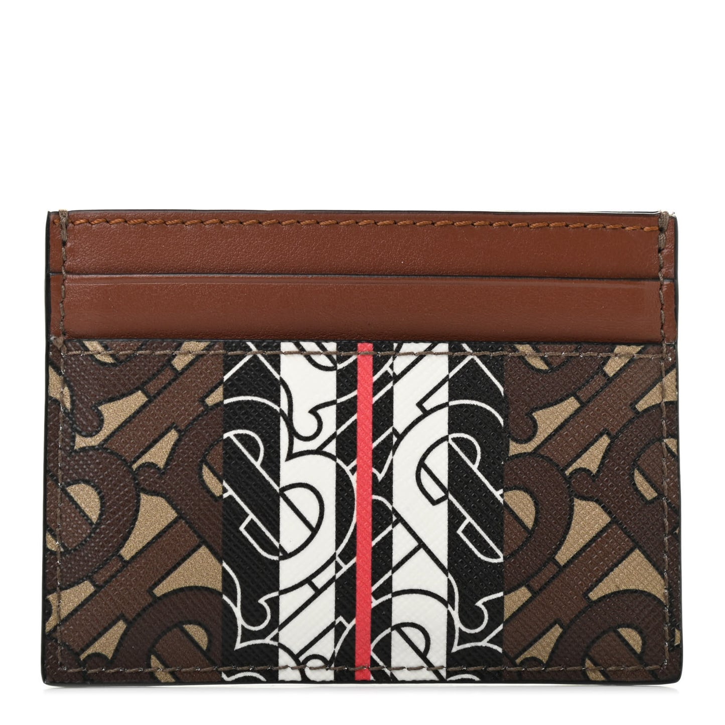 E-Canvas Monogram Stripe Card Case Bridle Brown