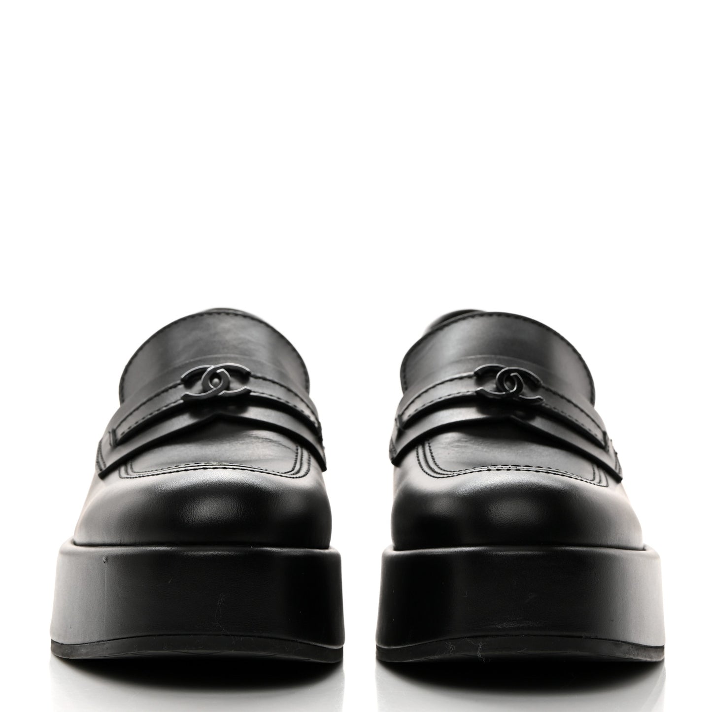 Calfskin CC Platform Loafers 37.5 Black