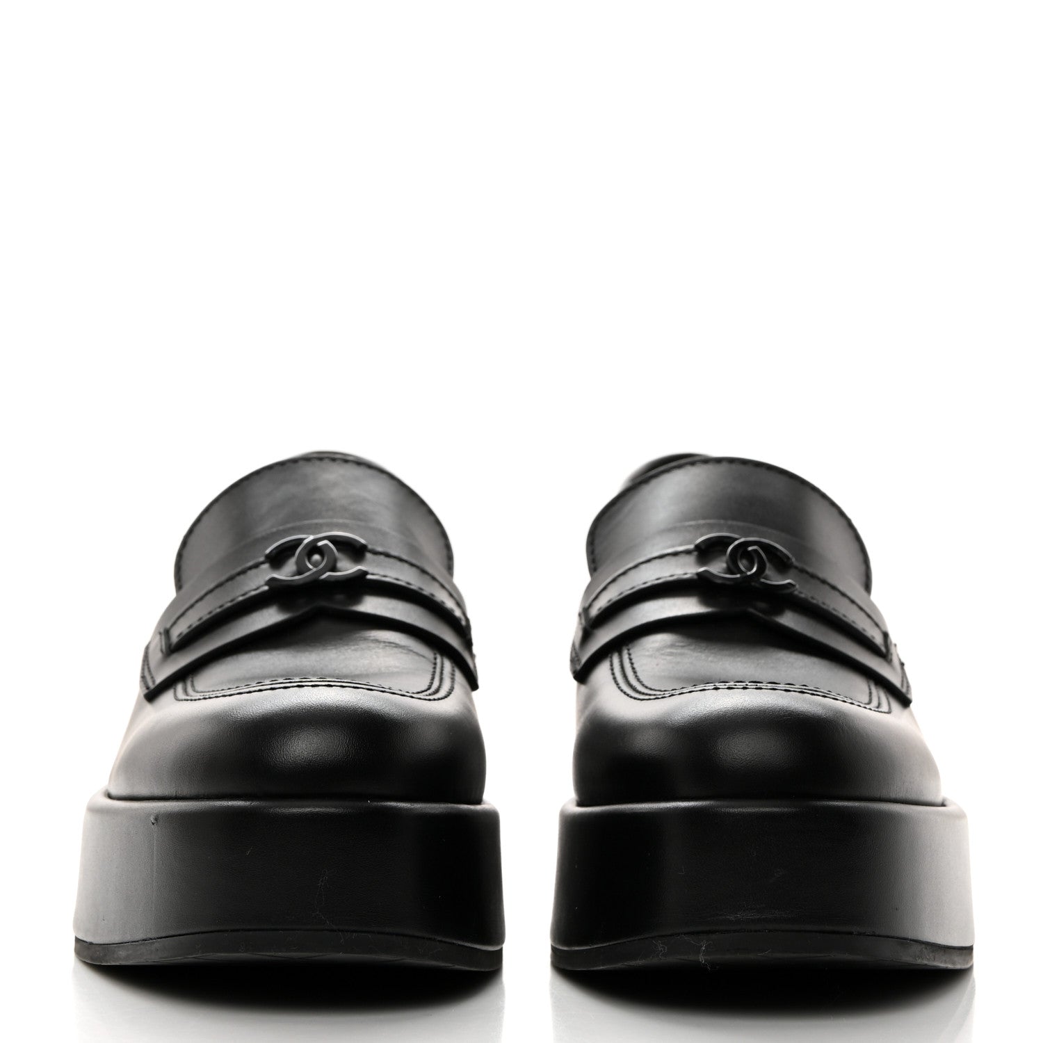 Chanel Calfskin CC Platform Loafers 37.5 Black 2 of 9