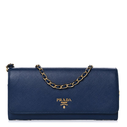 Prada Saffiano Metal Oro Chain Wallet Bleuette 1 of 11