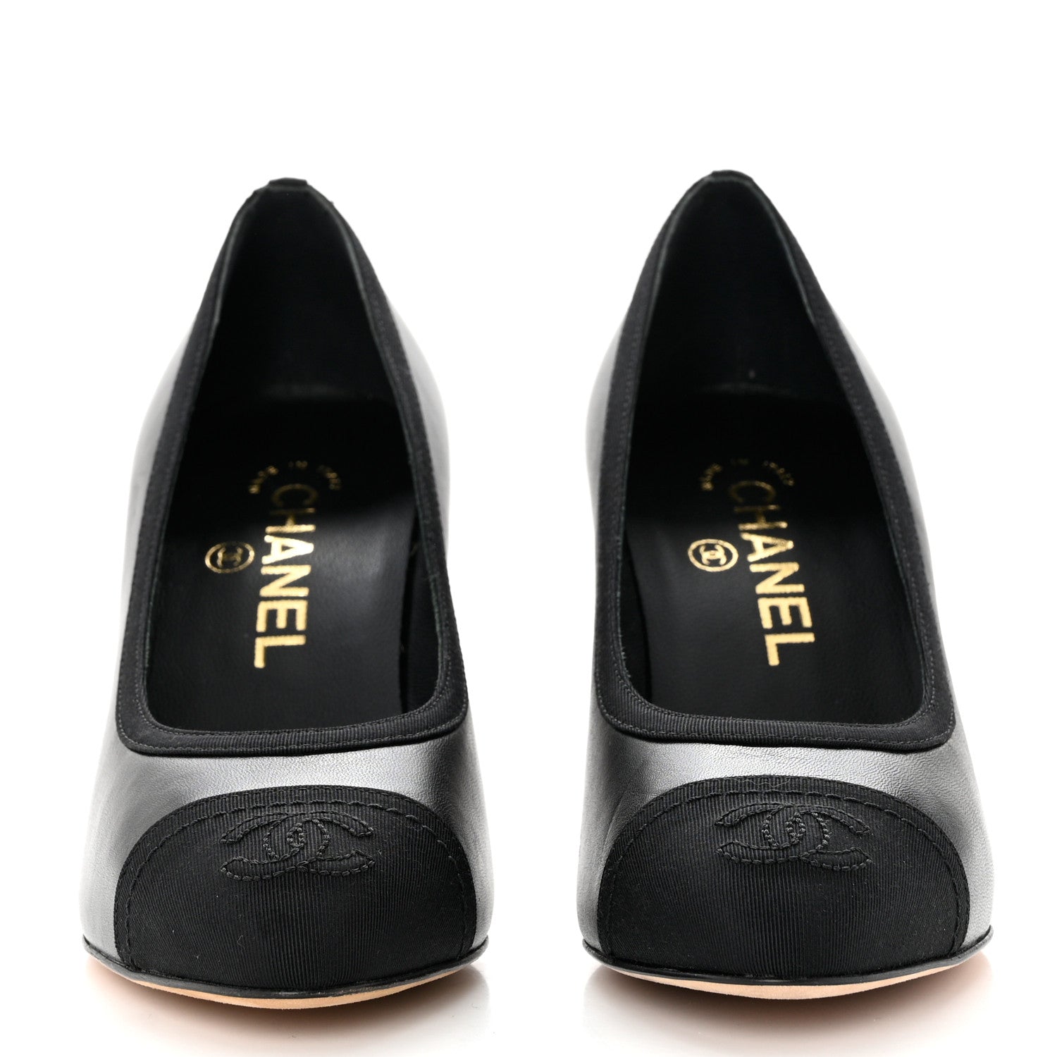 Chanel Lambskin Grosgrain Cap Toe CC Pumps 35.5 Black 2 of 9