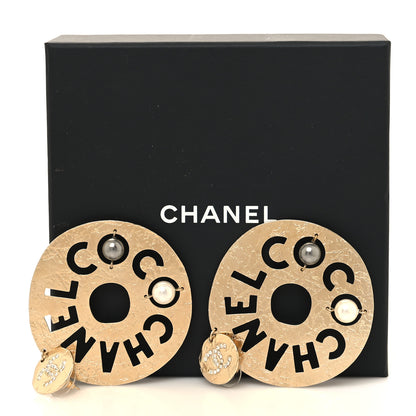 Chanel Crystal Pearl CC Papyrus Drop Earrings Gold Grey 5 of 5