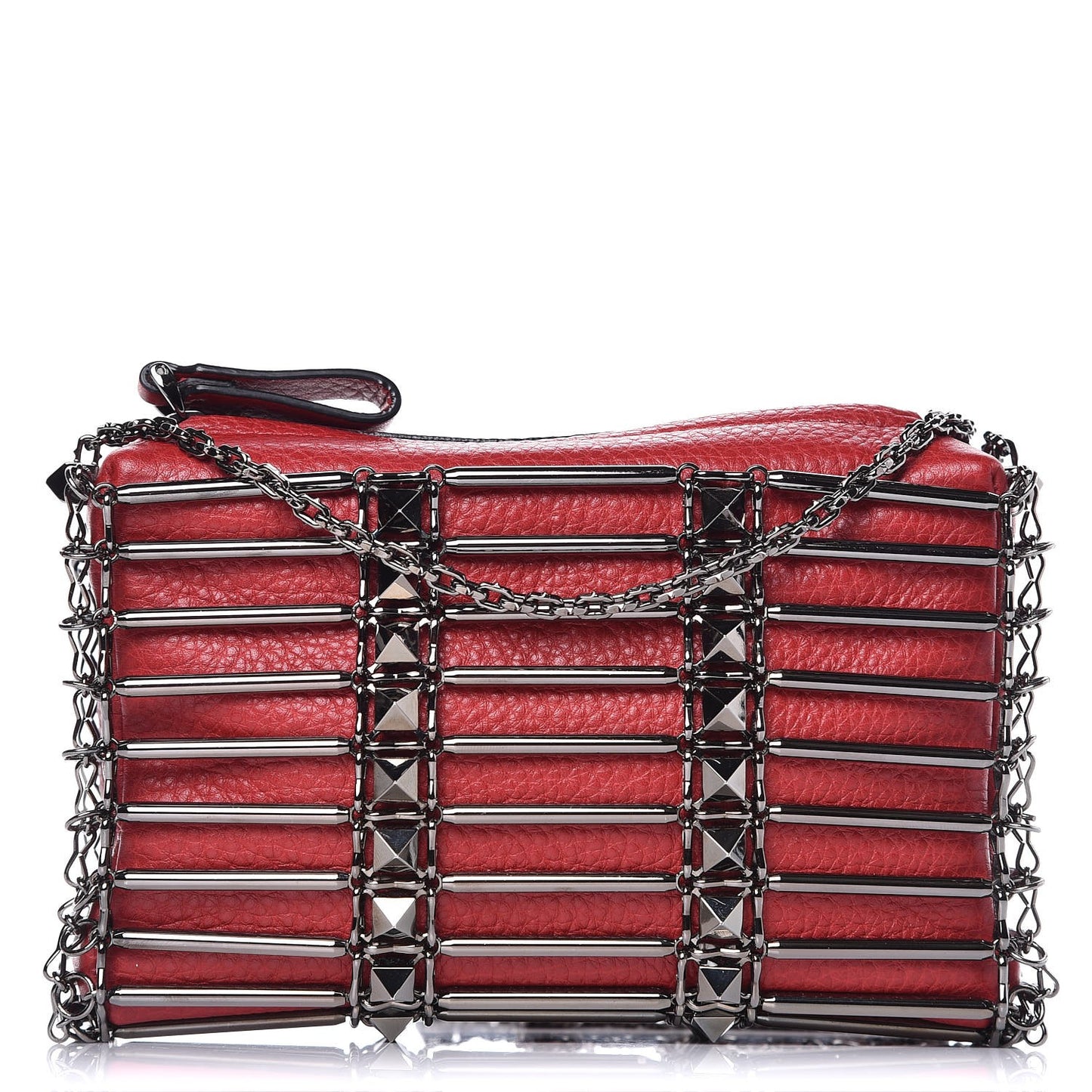 Calfskin Rockstud Caged Crossbody Bag Red