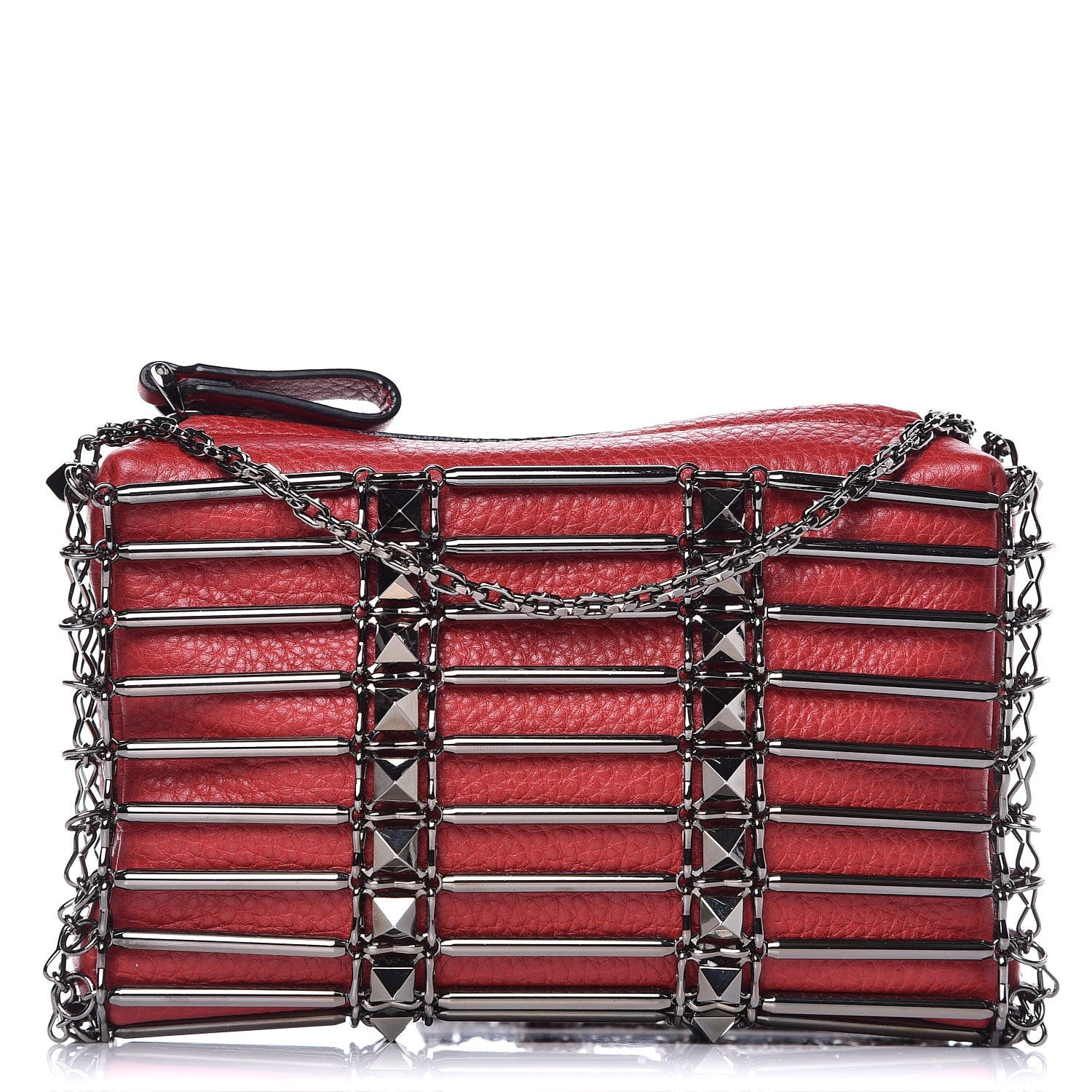 Valentino Garavani Calfskin Rockstud Caged Crossbody Bag Red 1 of 8