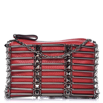 Valentino Garavani Calfskin Rockstud Caged Crossbody Bag Red 1 of 8