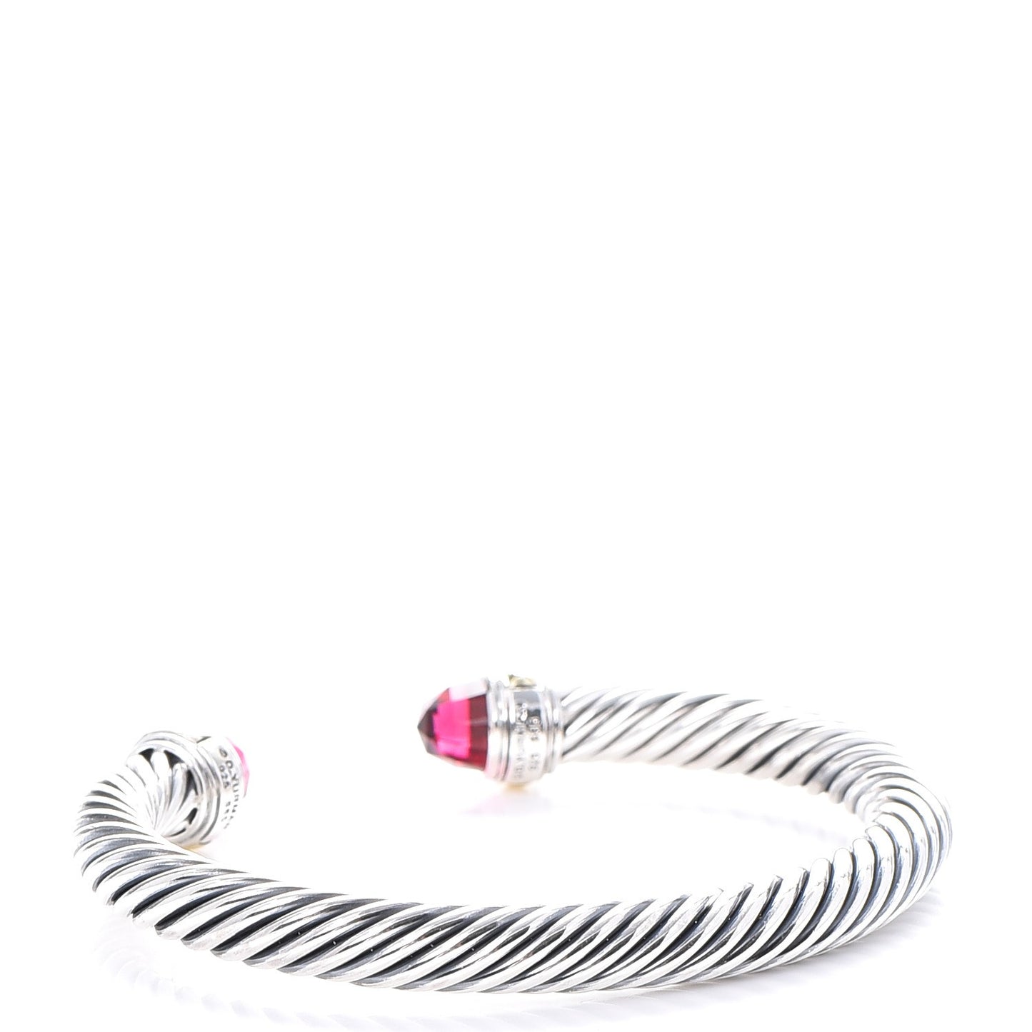 Sterling Silver 14K Yellow Gold Pink Tourmaline 7mm Cable Classics Bracelet