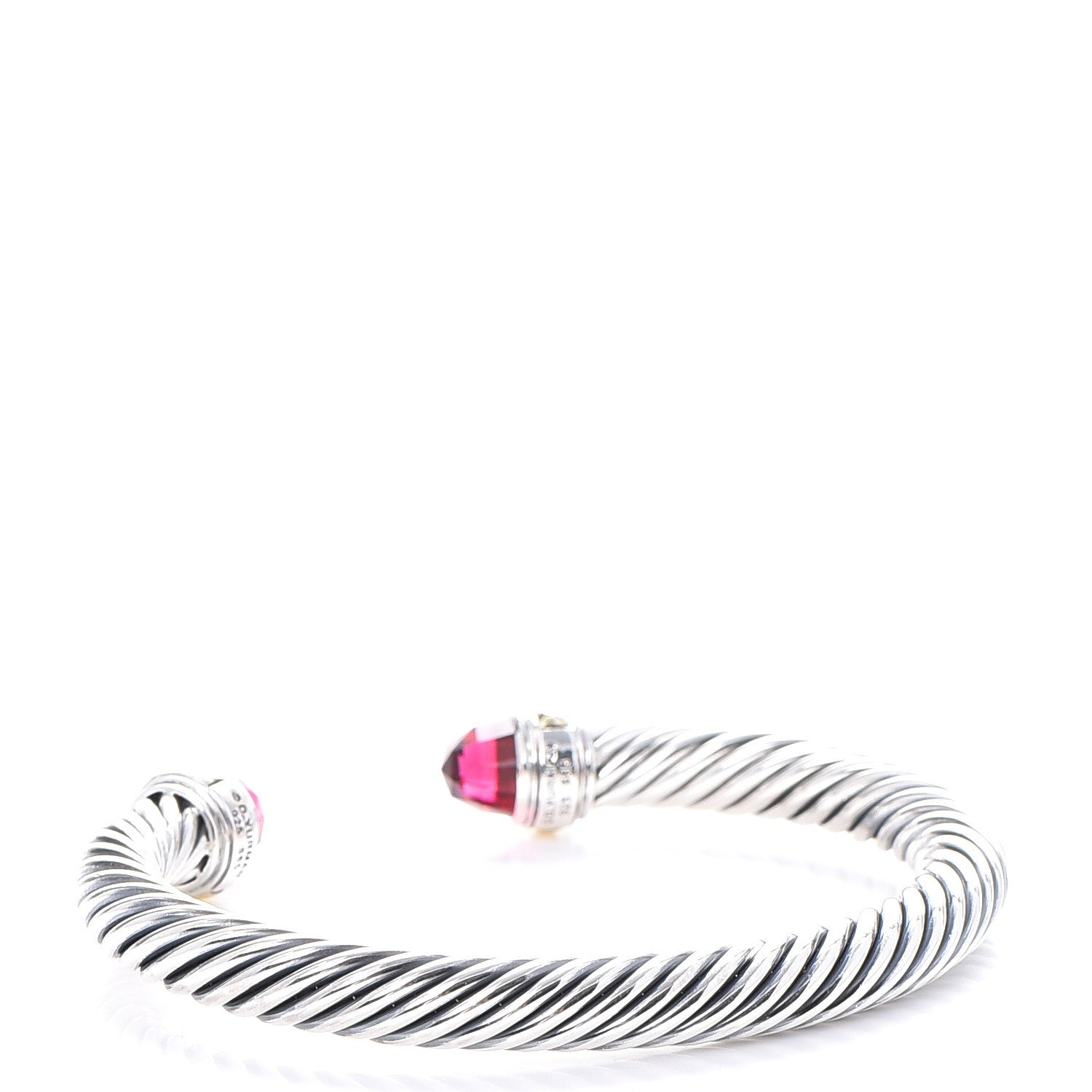 David Yurman Sterling Silver 14K Yellow Gold Pink Tourmaline 7mm Cable Classics Bracelet 3 of 5