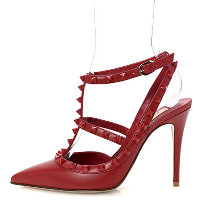 Valentino Garavani Calfskin Lacquered Monochrome Rockstud Ankle Strap 100mm Pumps 37 Rosso Valentino 1 of 8
