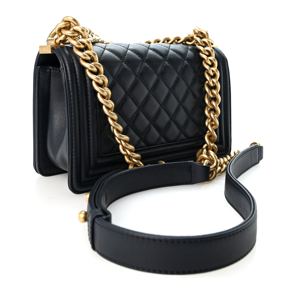 Lambskin Quilted Small Boy Flap Navy