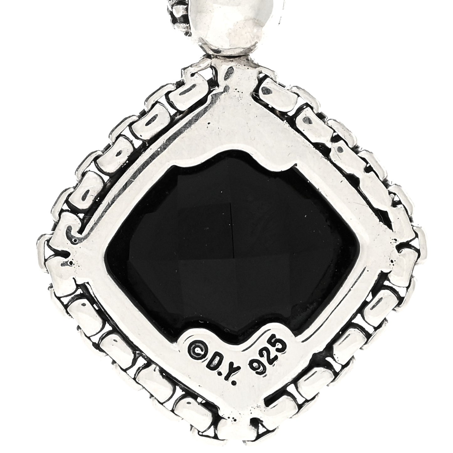 Sterling Silver Diamond Black Onyx 11mm Cushion On Point Pendant