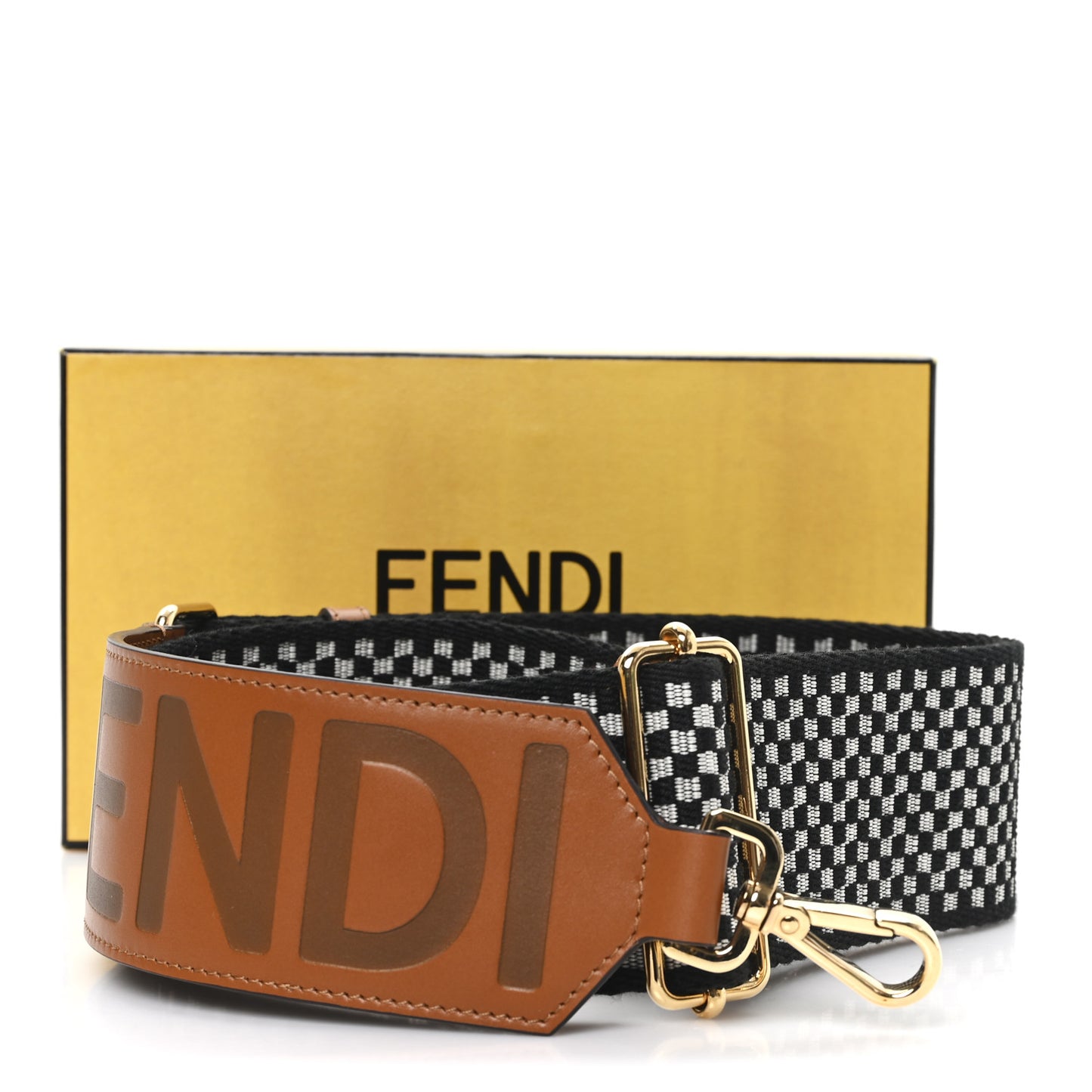Ribbon Vitello King Logo Embossed Gingham Woven Adjustable Strap You Panna Black Cuoio