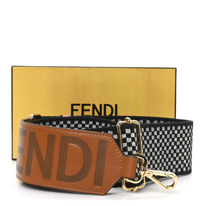 Fendi Ribbon Vitello King Logo Embossed Gingham Woven Adjustable Strap You Panna Black Cuoio 5 of 5